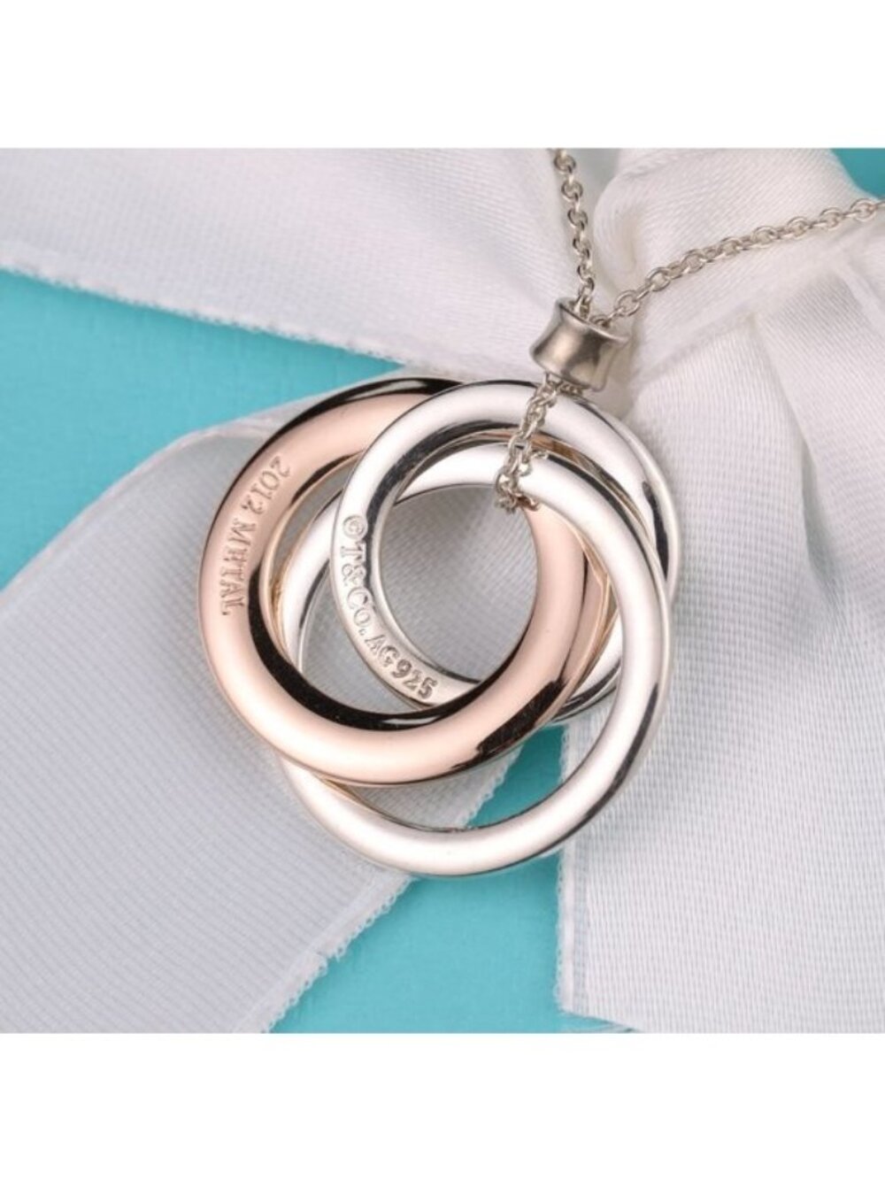 Tiffany & Co. 1837 Interlocking Circles Silver Rubedo Metal Necklace 18" Chain